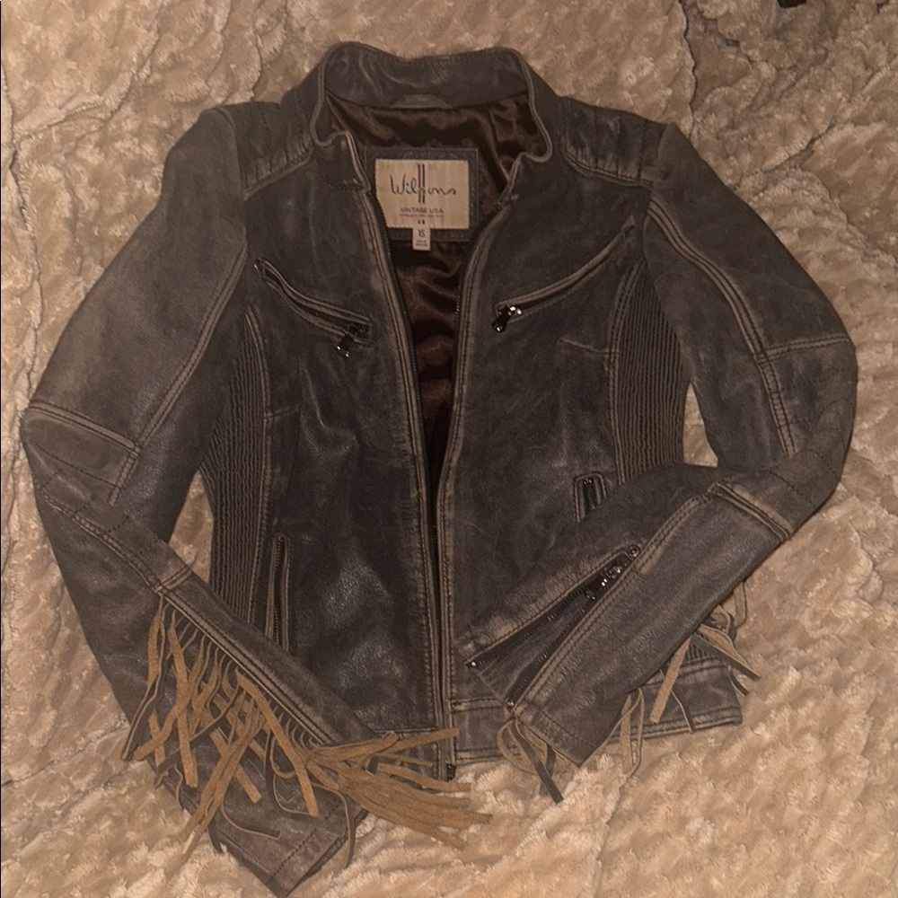Wilsons Leather Brown Leather Jacket with Fringe Details